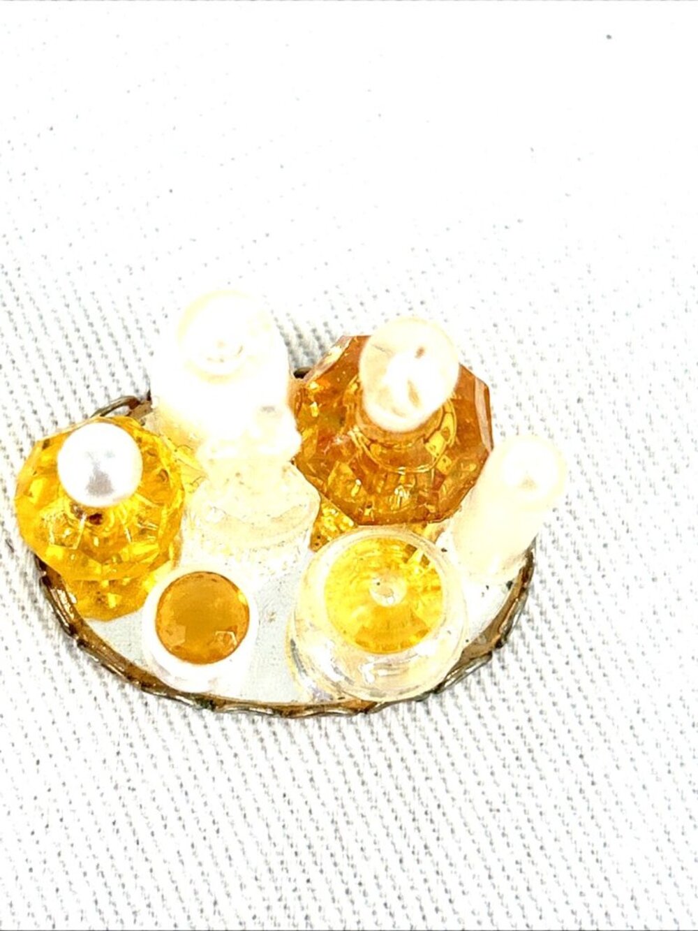 Dollhouse Miniature Faux Perfume Bottles Gold Tray Vanity Vtg 1"
